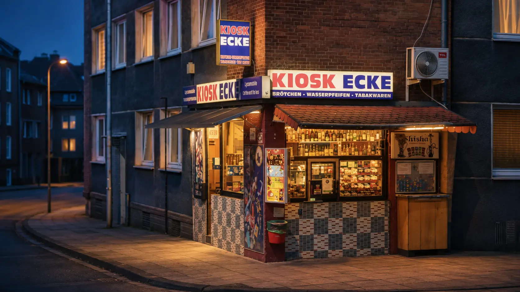 Der echte Kiosk Ecke in Oberhausen bei einladendem Abendlicht